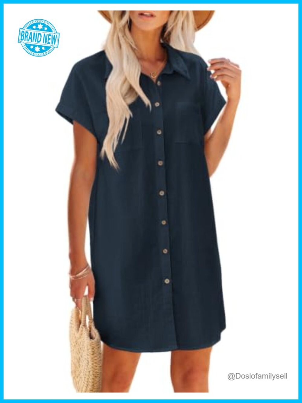 Women's Cotton Button Down Short Sleeve Tshirt Dress Casual Mini Beach